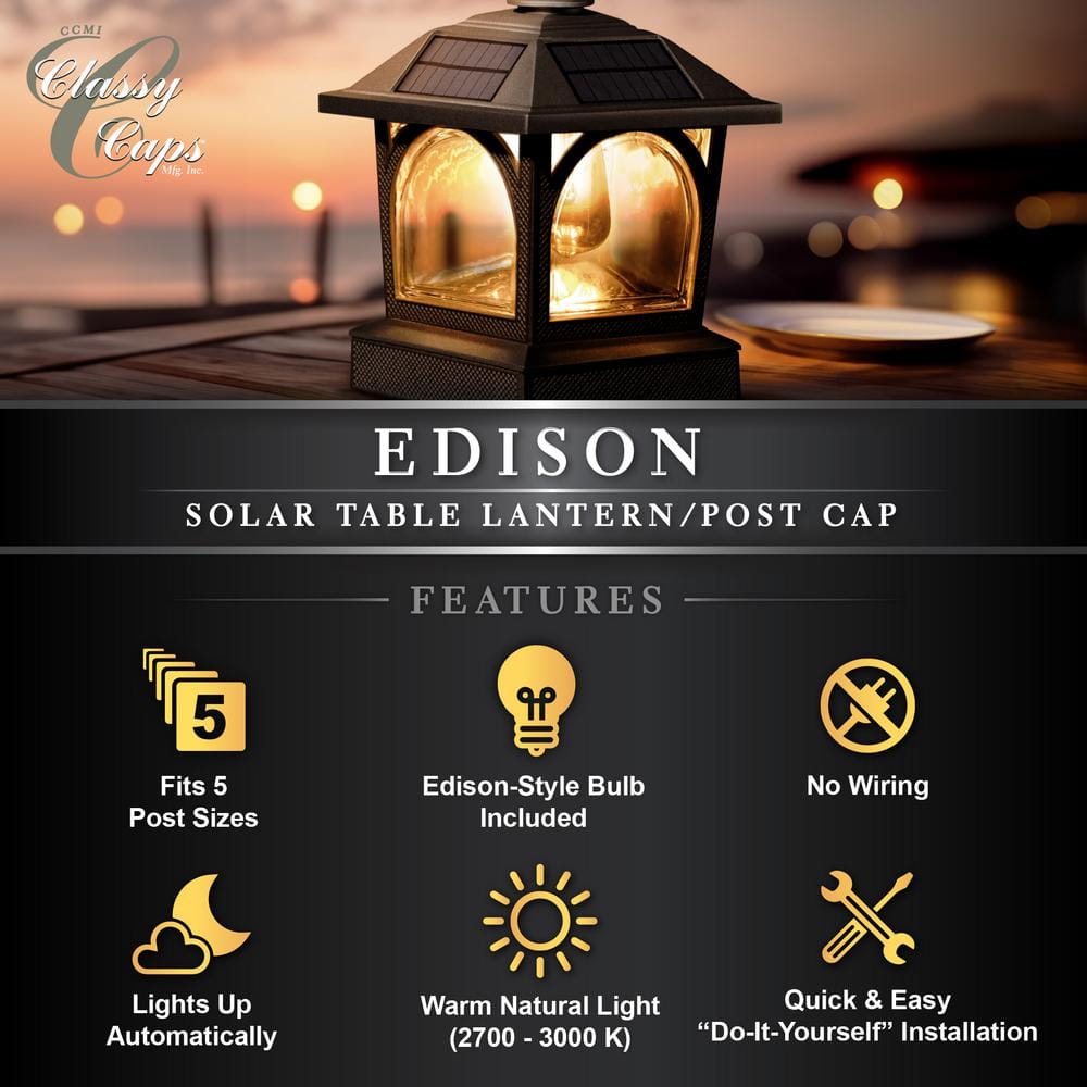 Black Aluminum LED Solar Post Cap Lantern