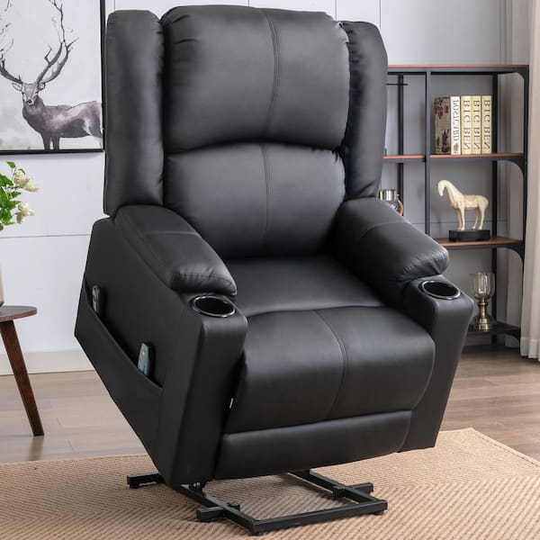 ComHoma Black PU Recliner Power Lift Recliner with Heat and Massage Electric Power Lift Chair Ergonomic Recliner Massage Chair
