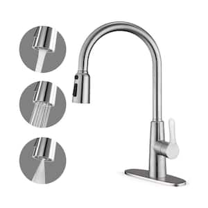 Single Handle Pull Down Kitchen Faucet, Pull Out Sprayer Kitchen Faucet Deckplate Included in Brushed Nickel
