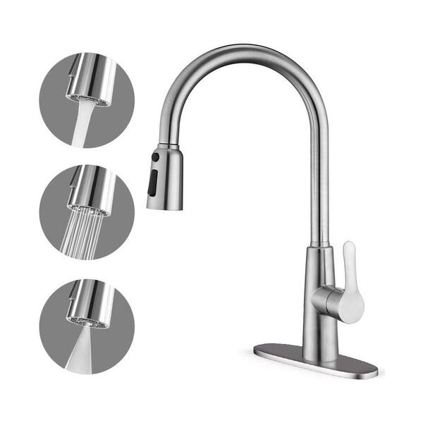 Unbranded Single Handle Pull Down Kitchen Faucet, Pull Out Sprayer Kitchen Faucet Deckplate Included in Brushed Nickel