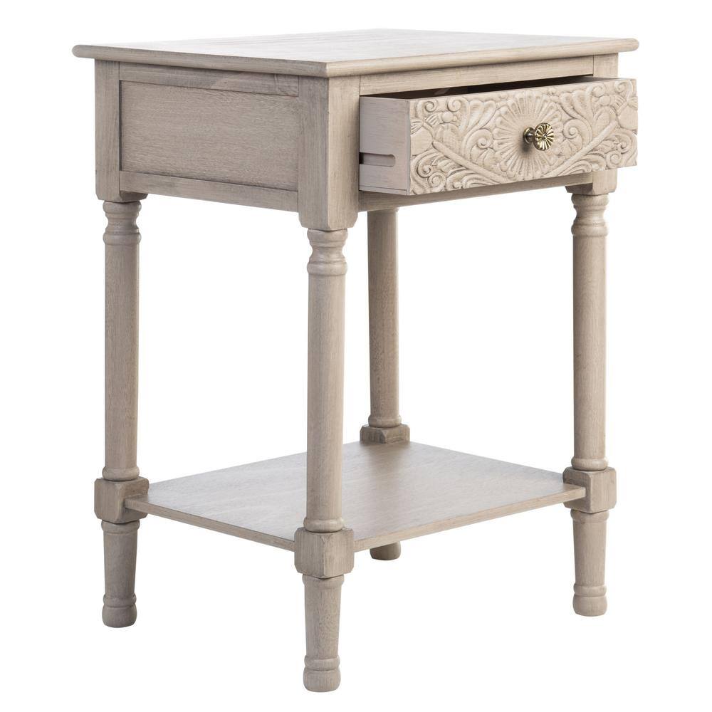 Josie Greige Wood and Metal 1-Drawer Accent Table