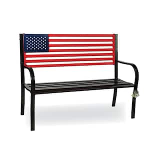 55 in. 2-Person to 3-Person Metal American Flag Outdoor Bench