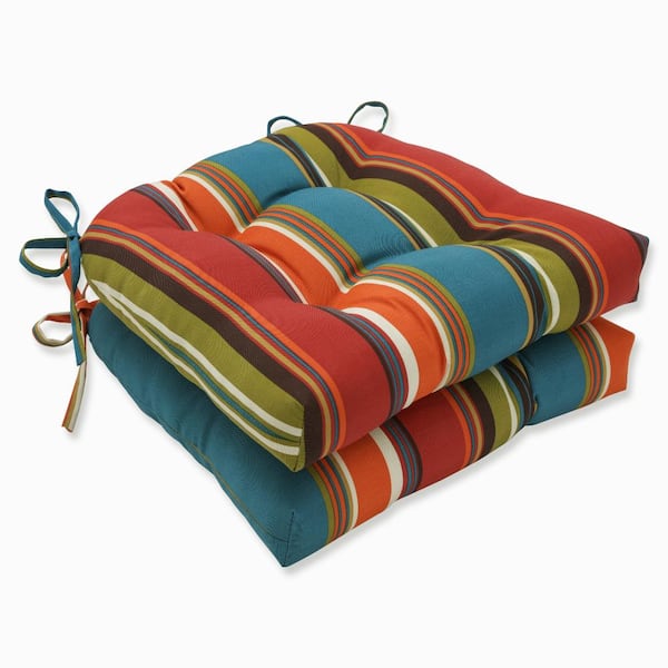 Pillow Perfect Striped 17.5 x 17 Outdoor Dining Chair Cushion in Red/Brown (Set of 2)