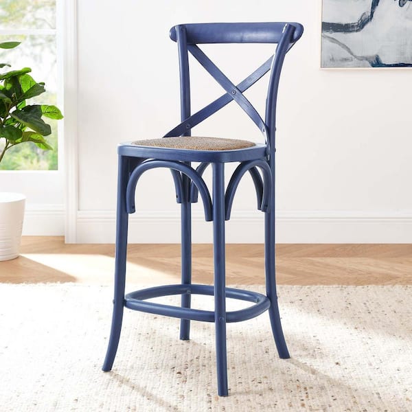 Gear 39.5 in. ELM Wood Counter Bar Stool in Midnight Blue