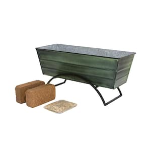 24 in. W Medium Green Patina Galvanized Steel/Wrought Iron Bloom Box Garden Growing Kit with Odette Stand