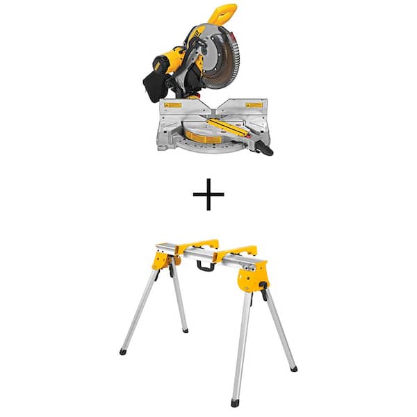 DEWALT 15 Amp Corded 12 in. Double-Bevel Compound Miter Saw with Cutline LED with Heavy Duty Work Stand and Mounting Brackets