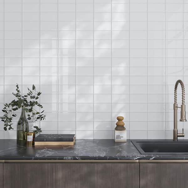 White 3 in. x 6 in. Polished Glass Mosaic Tile (5 sq. ft./Case)