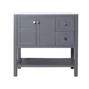 35.5 in. W x 18.1 in. D x 35.1 in. H Freestanding Bath Vanity in Rock Gray with White Resin Basin Top Soft Close Drawers