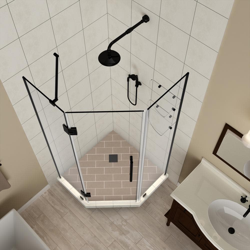 Merrick GS 40" x 72" Matte Black Frameless Neo-Angle Shower Enclosure