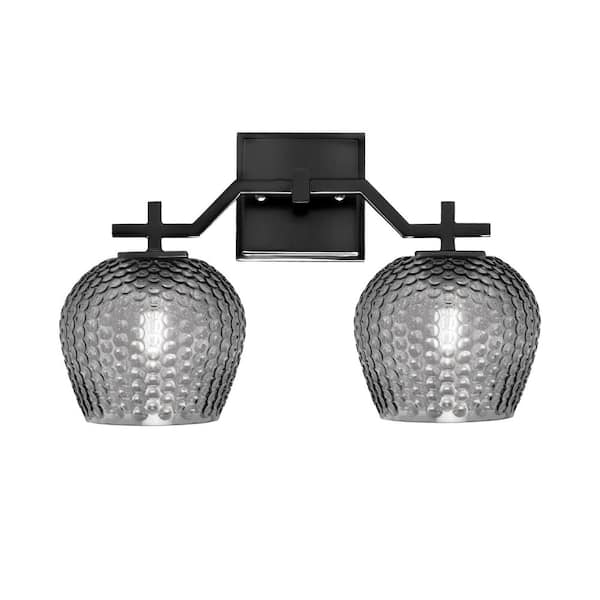 Unbranded Bridgewater 15.75 in. 2 Light Vanity Light Matte Black with 6 in. Smoke Textured Glass Shades, No Bulbs Included