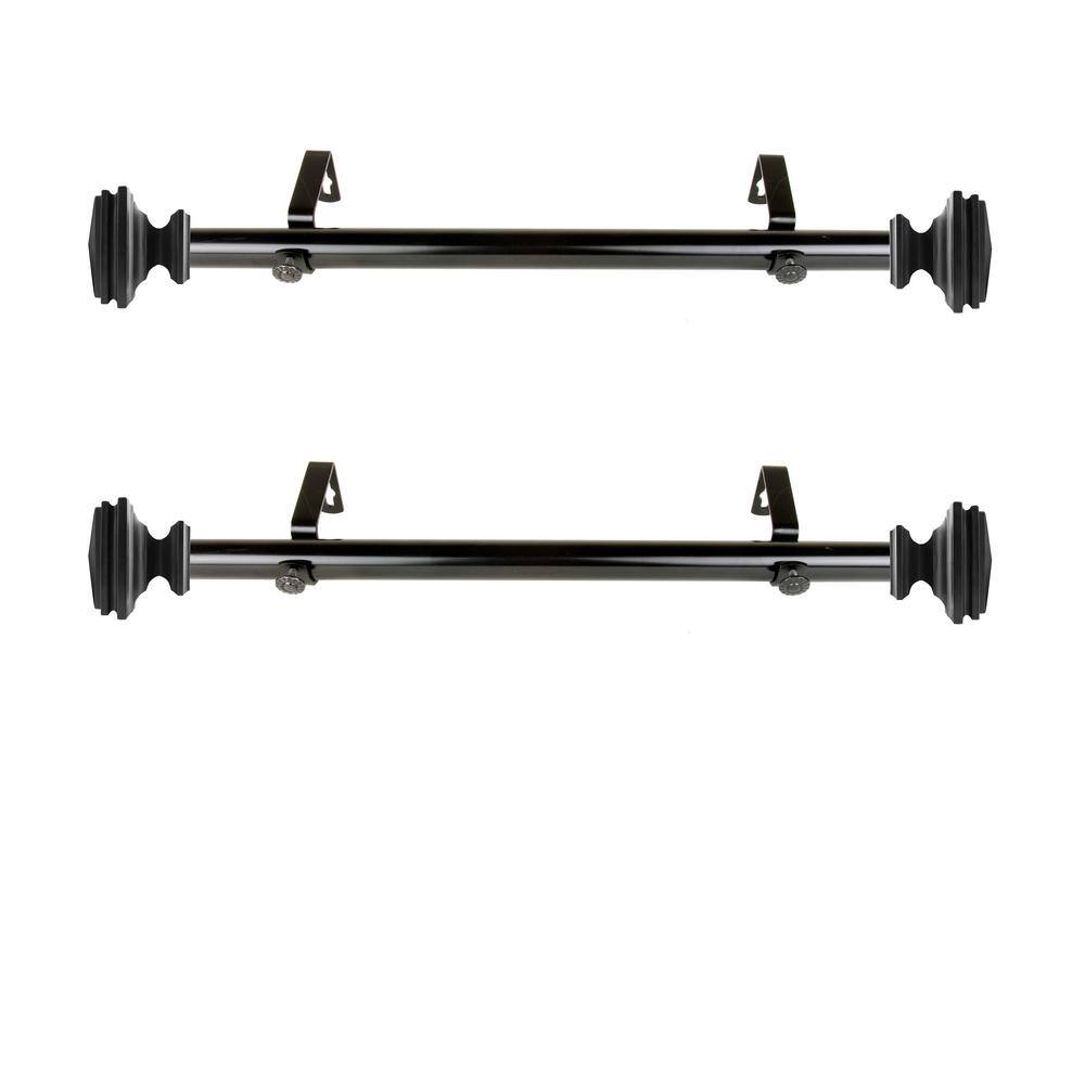 Black Steel Adjustable Single Curtain Rod with Box Finial
