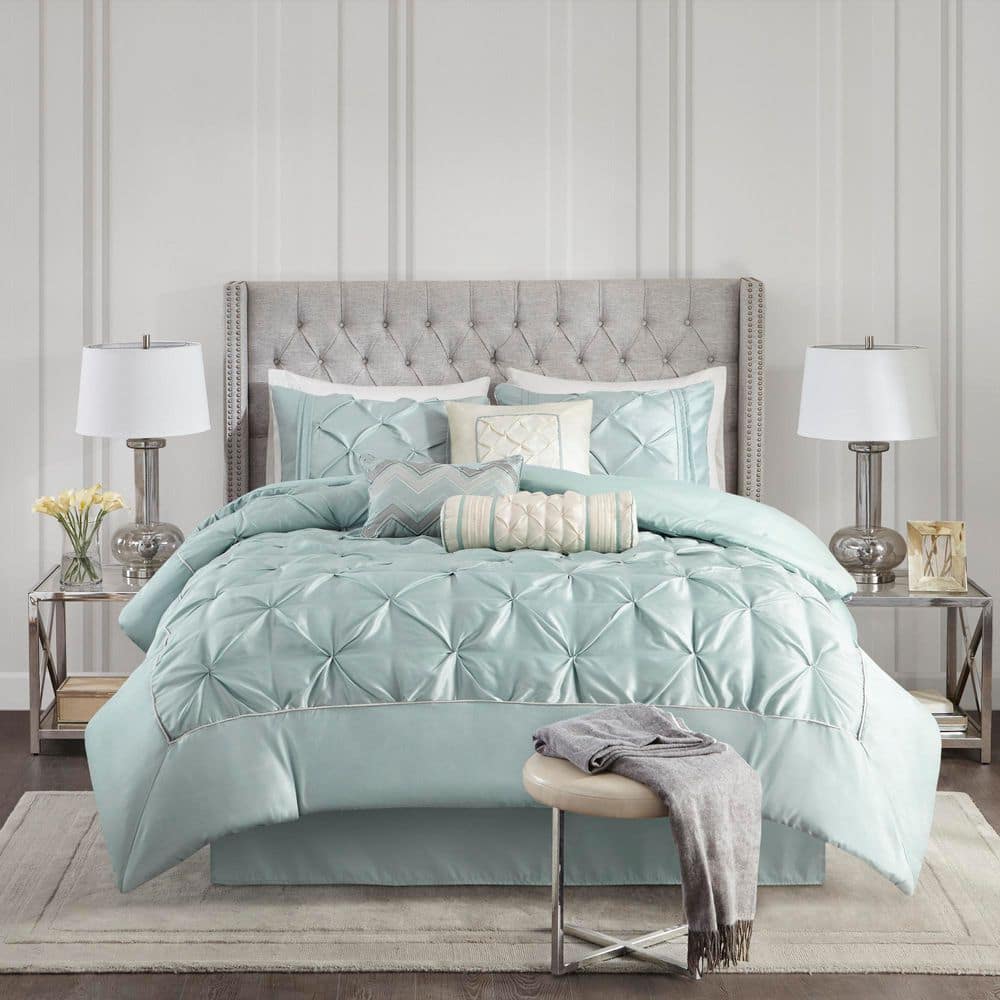 Seafoam Queen 7-Piece Pintuck Comforter Set