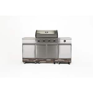 4-Burner Built-In Propane Gas Grill in Stainless Steel with Stacked Stone