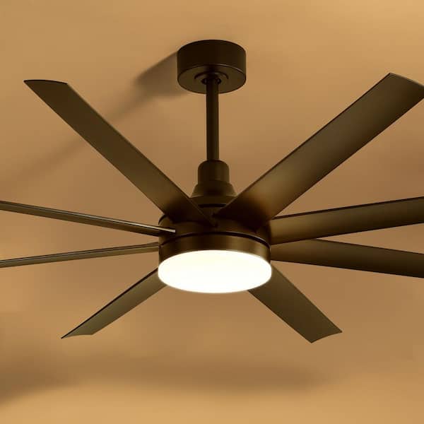 Parvez 65 in. Black Standard Covered Outdoor Ceiling Fan with LED Light, Downrod, Black Blade and Remote Included