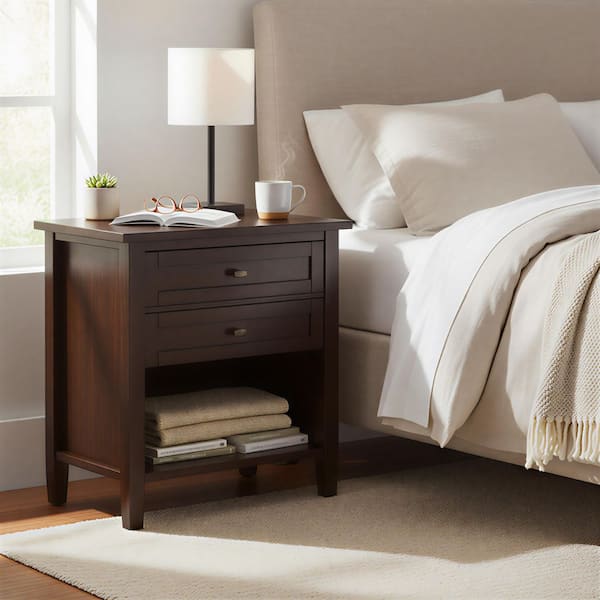 tobacco nightstand Simpli Home Warm Shaker Tobacco Brown 2-Drawer 24 in. W Nightstand  AXWSH-BS-TB