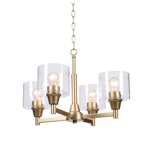 Hampton Bay Oron 4-Light Gold Reversible Chandelier with Clear Glass Shades, Dining Room Chandelier