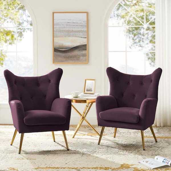 JAYDEN CREATION Jacob Purple Accent Arm Chair with Tufted Back