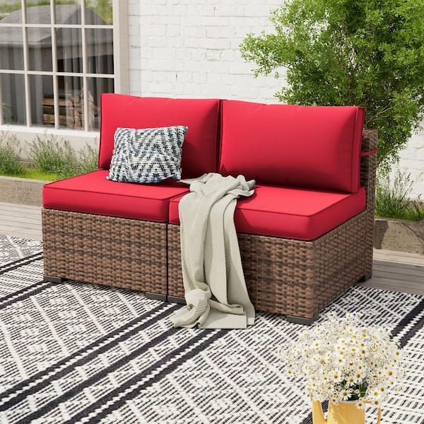 Poteban Brown Wicker Outdoor Loveseat with Cooling Cushions