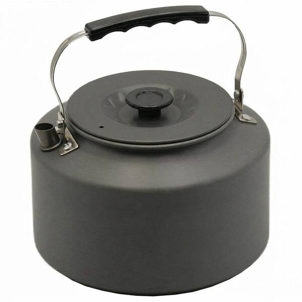 2.2L Gray Outdoor Tea Kettle, Large-Capacity Lightweight Hard-Anodized Aluminum, Stovetop/Fire, Anti-Scald Handle & Bag