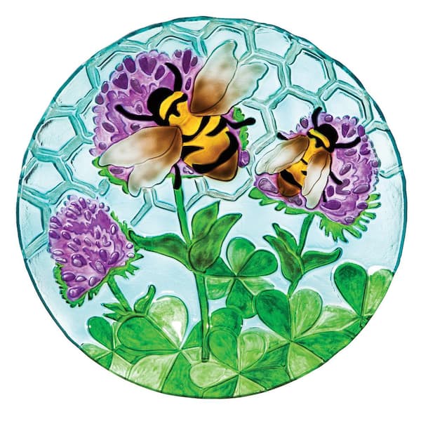 Evergreen 18 in. Busy Bee Days Glass Bird Bath