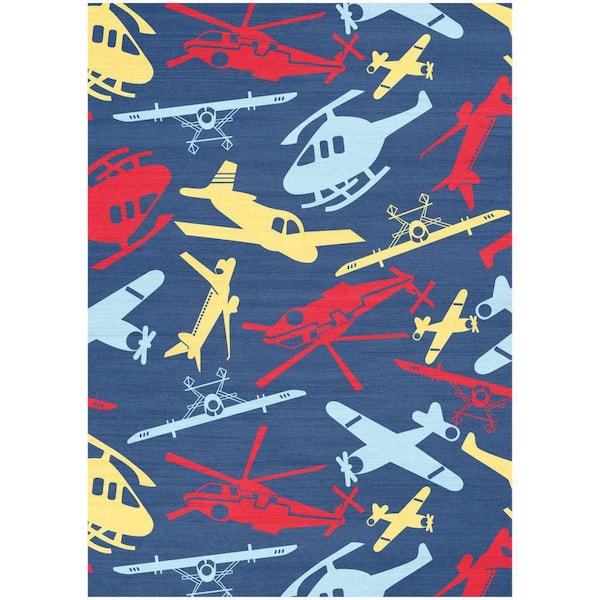 Imagination Navy Multicolor 4 ft. x 5 ft. Graphic Contemporary Area Rug