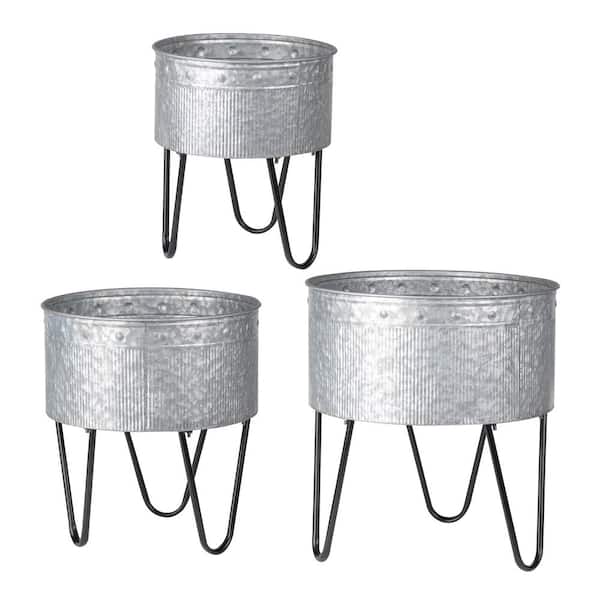 A & B Home Acoma Metal Tubs Galvanized Silver/Black (Set of 3)