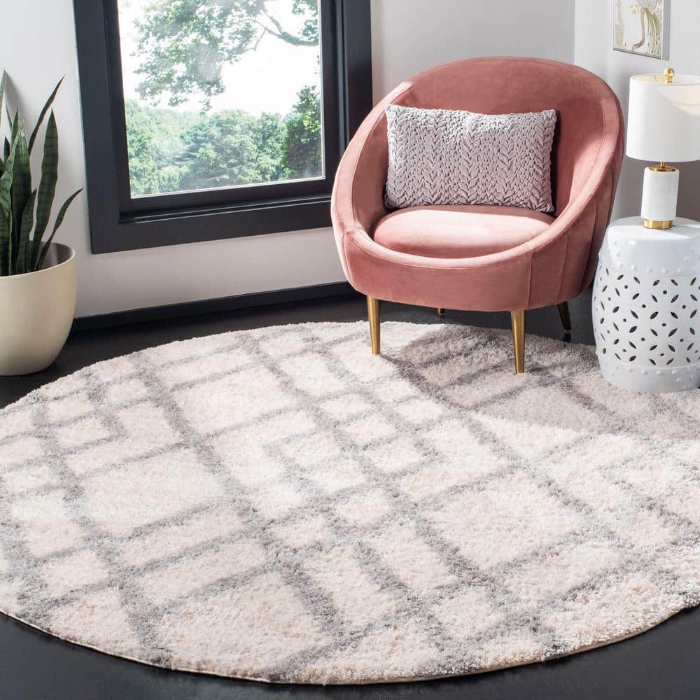 Berber Shag 5 ft. x 5 ft. Round Cream/Gray Diamond Geometric Area Rug price history on PriceWatchPro