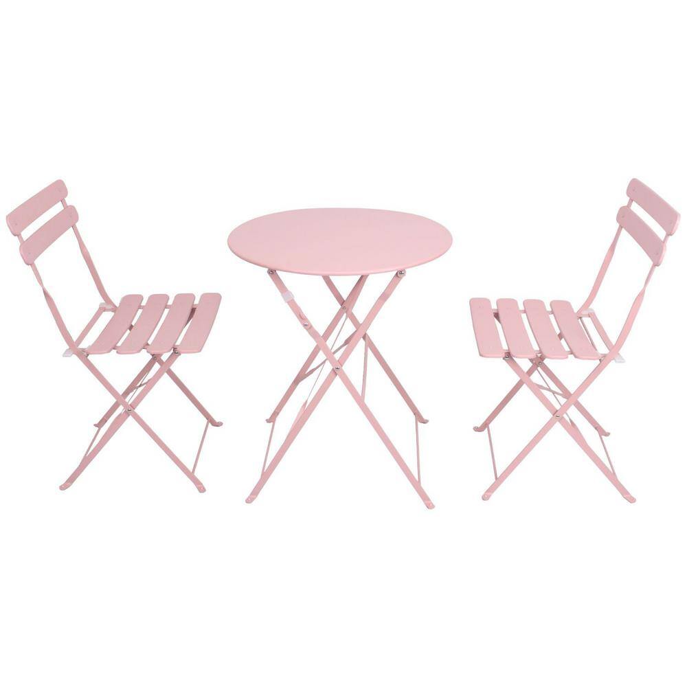 Anky Pink Patio 3-Piece Metal Round Table and 2-Chairs Foldable Outdoor Bistro Set price history on PriceWatchPro