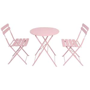 Anky Pink Patio 3-Piece Metal Round Table and 2-Chairs Foldable Outdoor Bistro Set