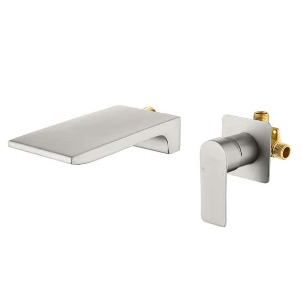 Single-Handle Wall-Mount Roman Tub Faucet with Valve Modern 2 Holes Waterfall Bathtub Filler in Brushed Nickel