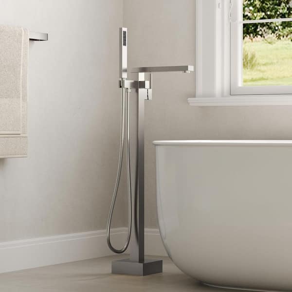 Single-Handle Claw Foot Freestanding Tub Faucet with Hand Shower in Brushed Nickel