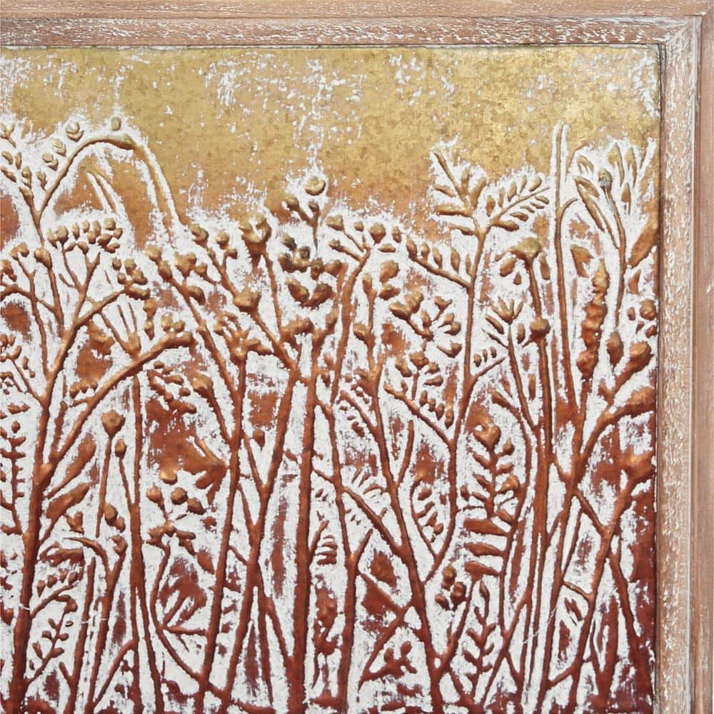 Whimsical Gold Metal Floral Wall Art Set in Beige Frames