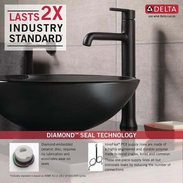 Delta Trinsic Single Hole Single Handle Vessel Bathroom Faucet In Matte Black 759 Bl Dst The Home Depot