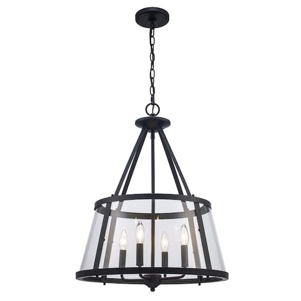 Home Decorators Collection Lincoln 20 in. 4-Light Black Pendant Light Fixture with Metal and Clear Glass Shade