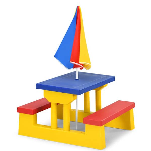 Costway Kids Picnic Table Set with Removable Umbrella Indoor Outdoor Garden Patio