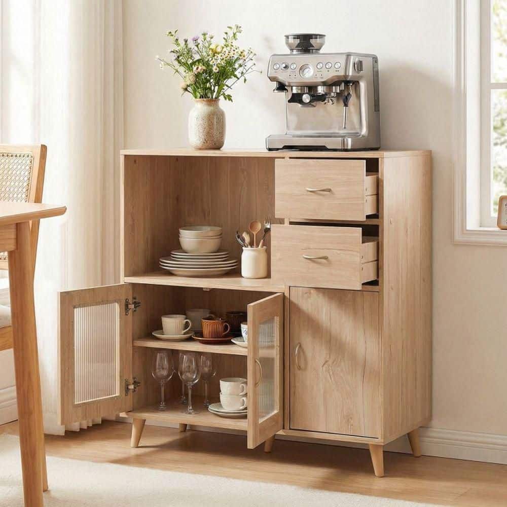Natural MDF Buffet with Transparent Doors, Drawers price history on PriceWatchPro