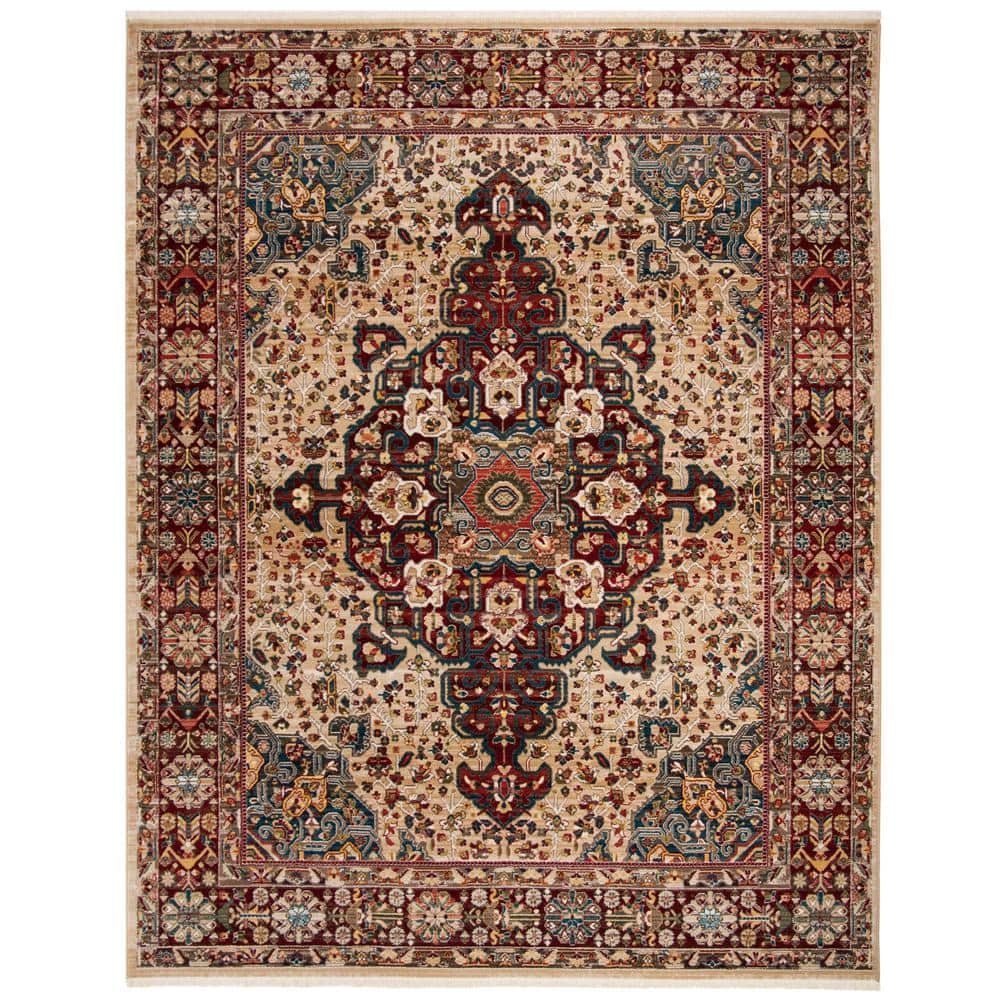 Ivory and Red 9' x 12' Synthetic Reversible Area Rug