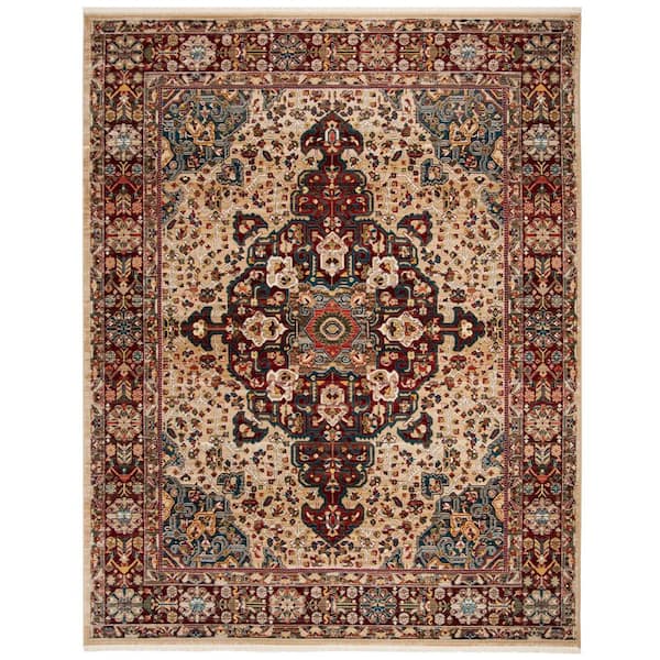 SAFAVIEH Kashan Ivory/Red 9 ft. x 12 ft. Antique Border Area Rug