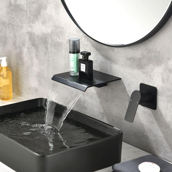Vara Single-Handle 7.87 in. W Waterfall Spout Wall Mount Bathroom Faucet in Matte Black