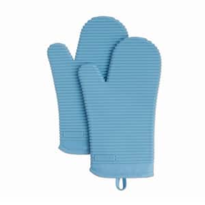 Ribbed Soft Silicone Blue Oven Mitt (2-Pack)