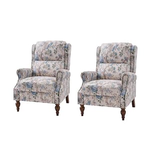 Sharon Bird Traditional Solid Wood Foot Cutaway Arms with Nailheads Manual Recliner Set of 2