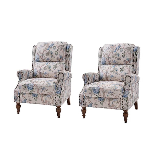 JAYDEN CREATION Sharon Bird Traditional Solid Wood Foot Cutaway Arms with Nailheads Manual Recliner Set of 2