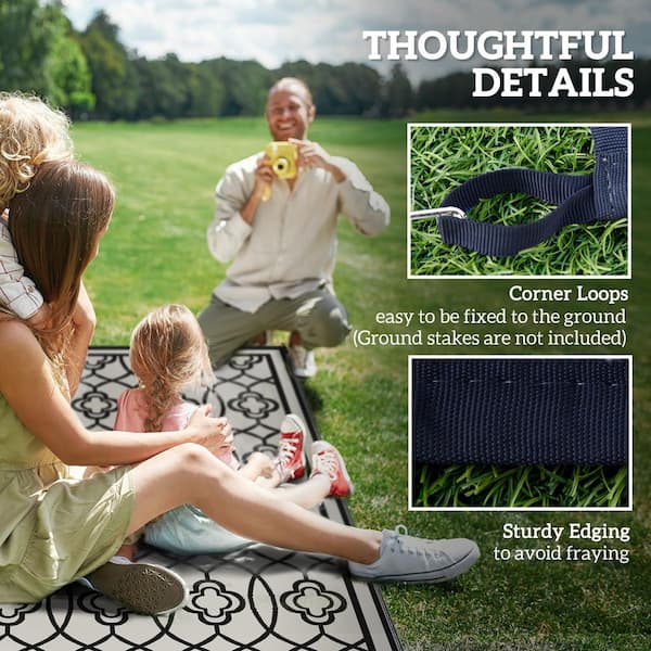 Black and White Lantern 9 ft. x 18 ft. Waterproof Plastic Straw Floor Mat Large Reversible Outdoor Rug Area Rug