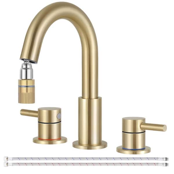 Double handle 8 in. Widespread Bathroom Faucet 3 Hole Bathroom Sink Faucet in Brushed Gold