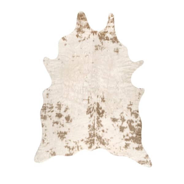nuLOOM Marcia Machine Washable Faux Cowhide Off White Doormat 4 ft. x 5 ft. Accent Rug