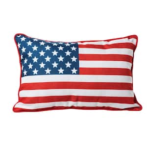 18 in. x 12 in. Blue Faux Burlap Patriotic/Americana Flag Throw Pillow