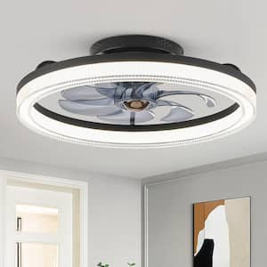 20 in. Indoor Black Bladeless App Control Low Profile Ceiling Fan with Light for Bedroom Lighting