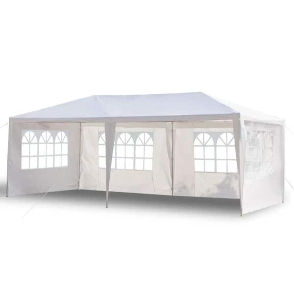 10 ft. x 20 ft. 4-Sides Waterproof Tent with Spiral Tubes White for Party, Weeding, Camping