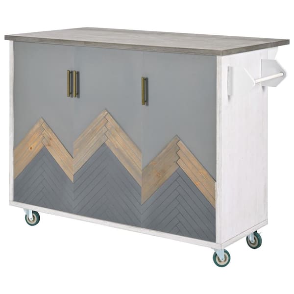 JimsMaison White Oak Kitchen Cart with Drop Leaf, Towel Holder, and Internal Storage Rack