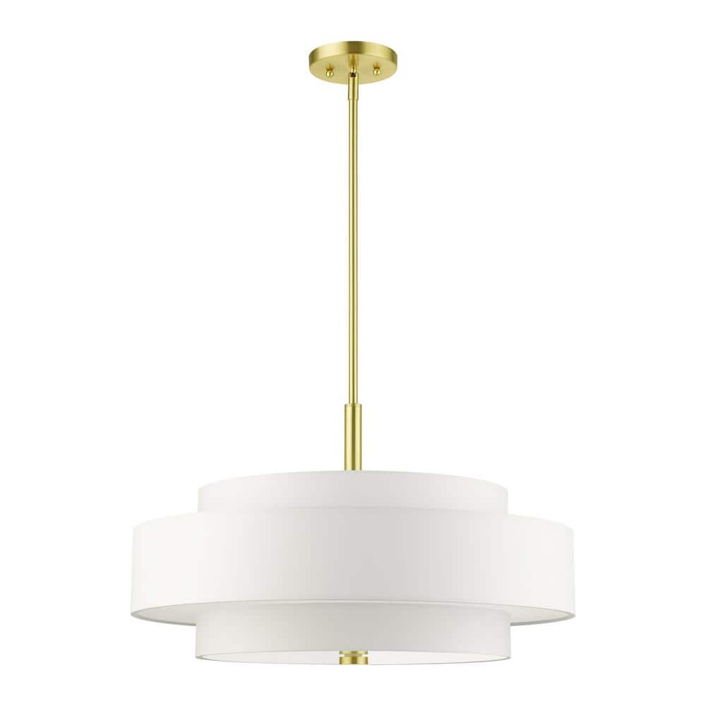 Meridian Satin Brass 5-Light Drum Shade Pendant Chandelier